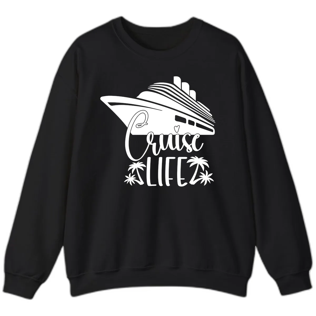 Cruise Life Ship & Palm Trees Sweatshirt in Black