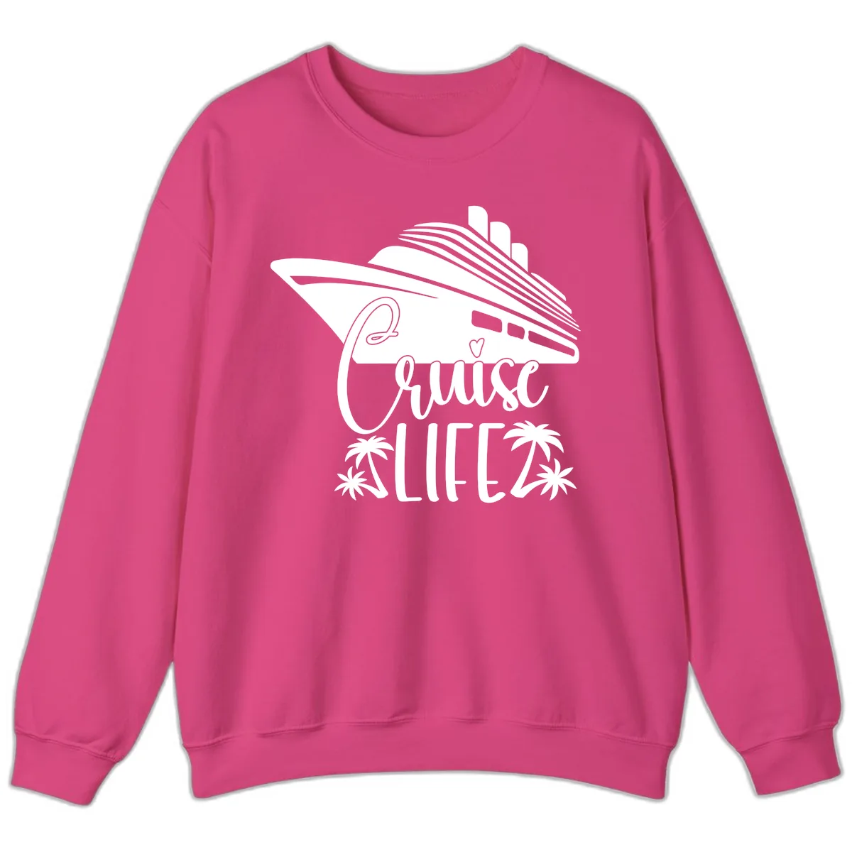 Cruise Life Ship & Palm Trees Sweatshirt in Heliconia