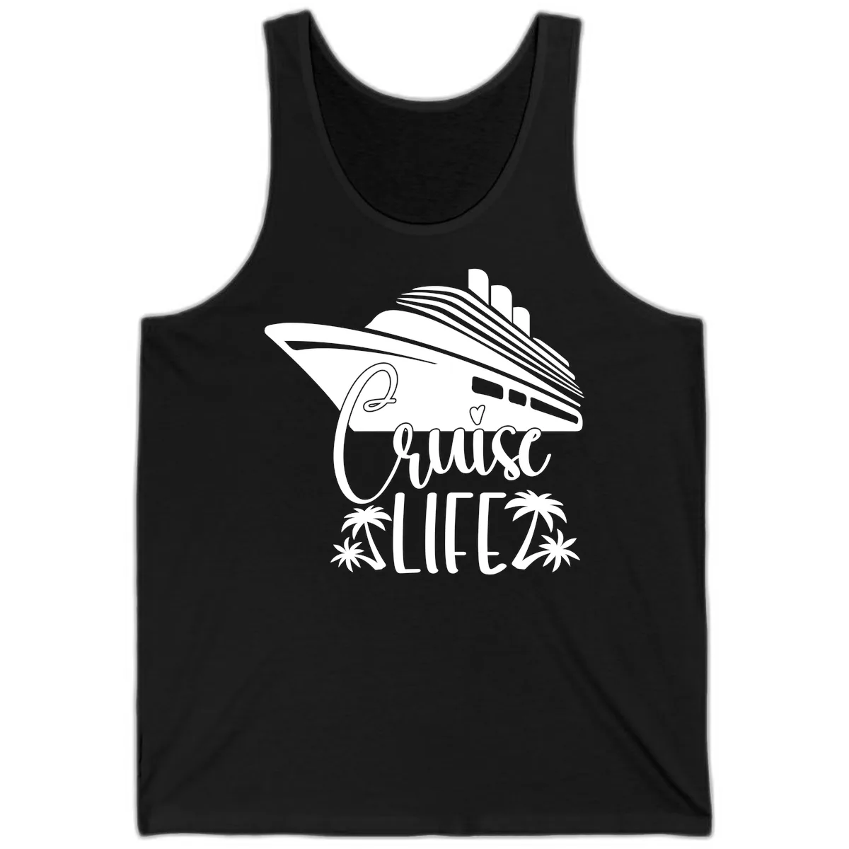 Cruise Life Ship & Palm Trees Tank in Black