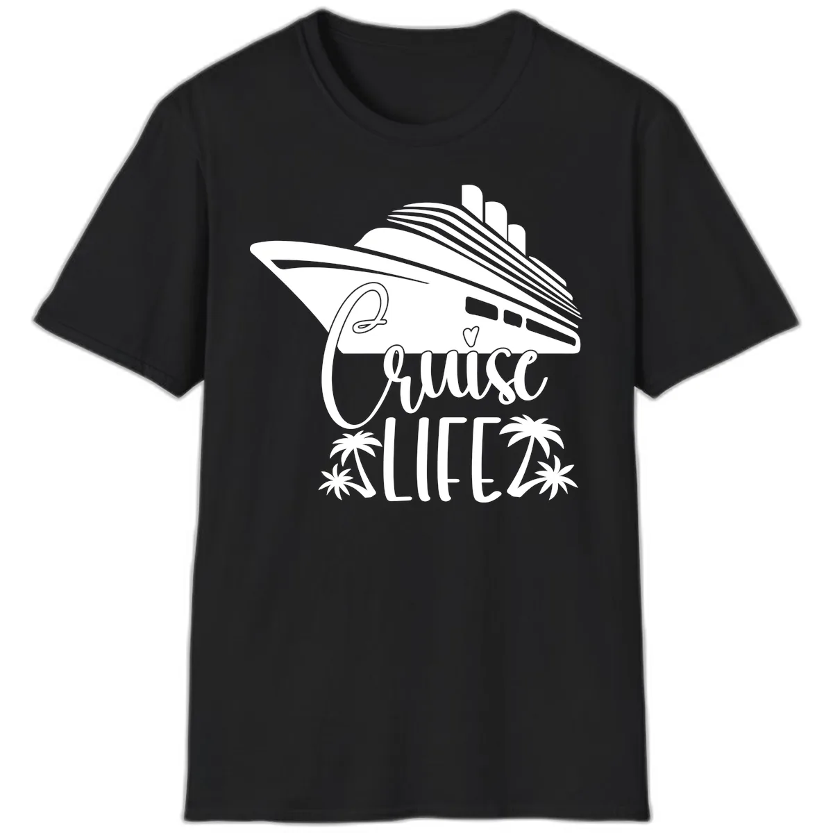 Cruise Life Ship & Palm Trees T-Shirt in Black
