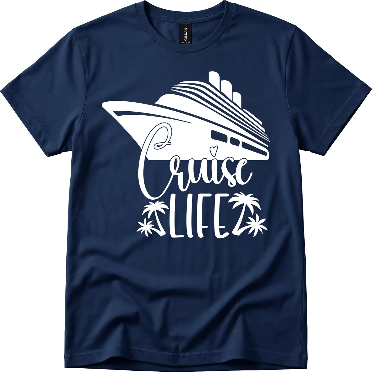 Cruise Life Ship & Palm Trees T-Shirt in Navy