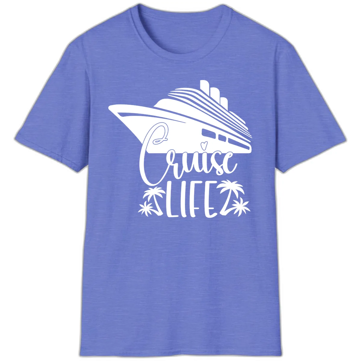 Cruise Life Ship & Palm Trees T-Shirt in Heather Royal