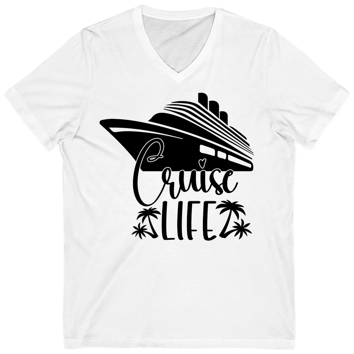 Cruise Life Ship & Palm Trees V-Neck in White