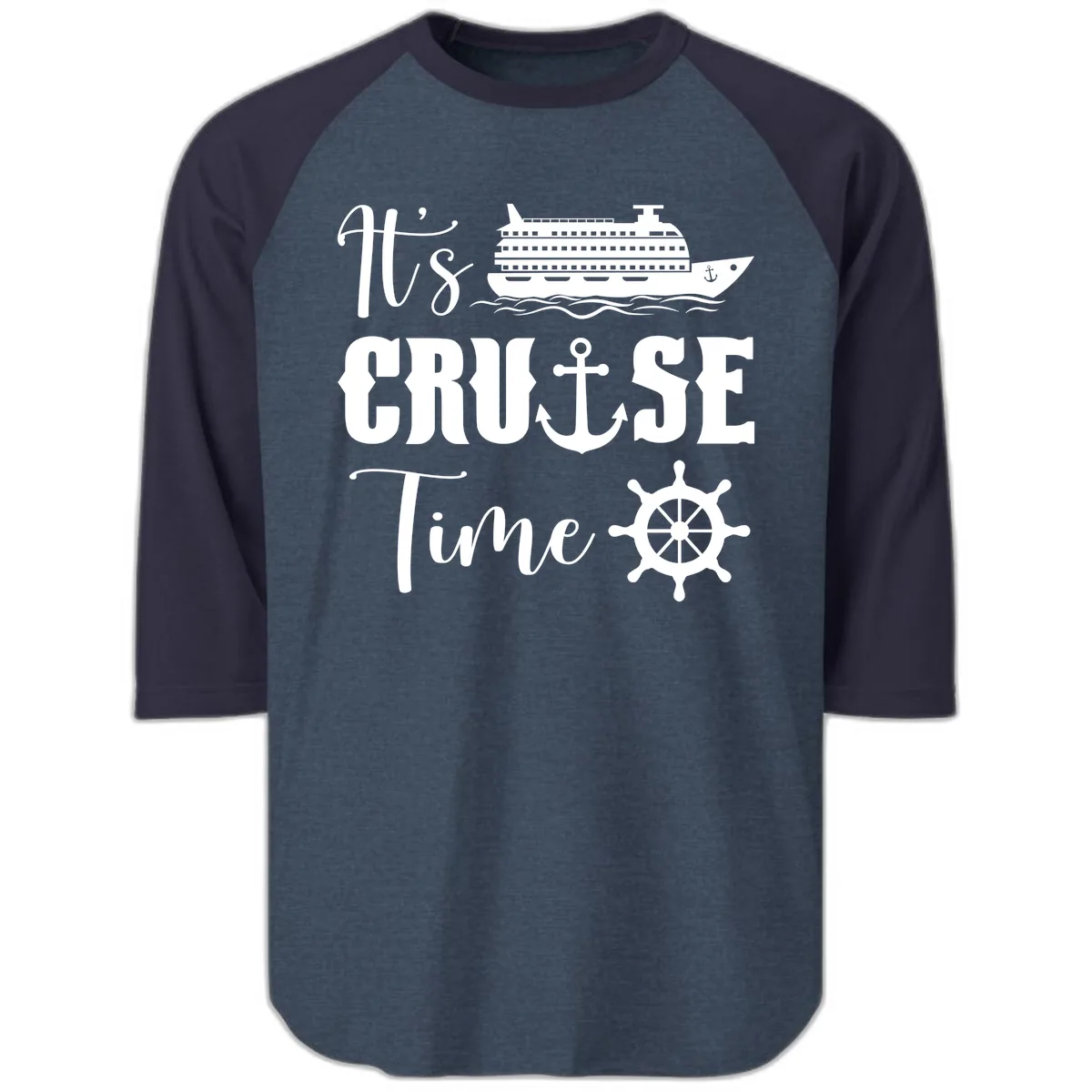 It's Cruise Time Raglan 3/4 in Heather Denim Navy