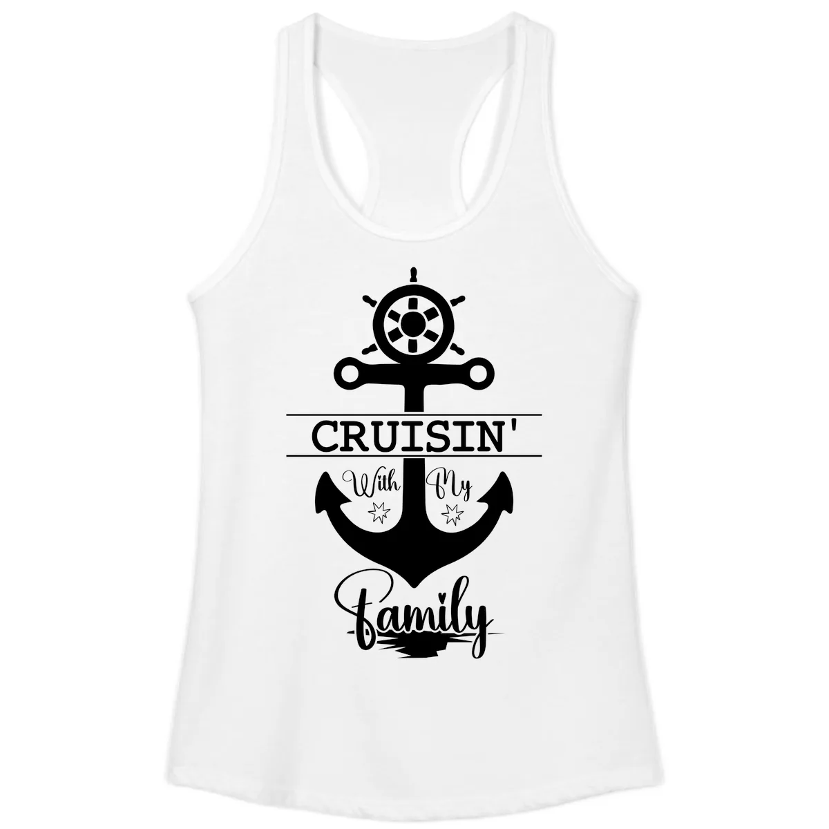 Cruisin' With My Family Anchor Ladies Tank in White