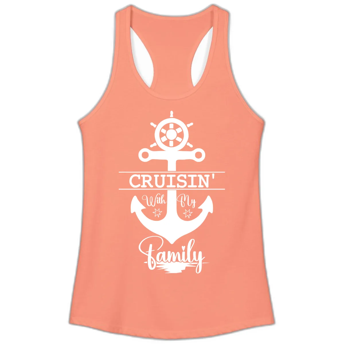 Cruisin' With My Family Anchor Ladies Tank in Solid Light Orange