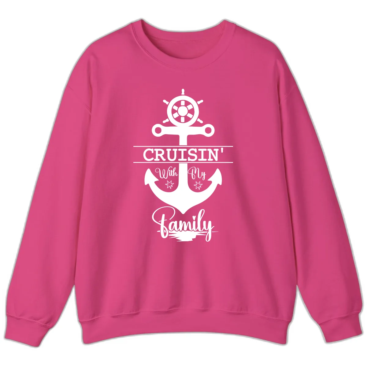 Cruisin' With My Family Anchor Sweatshirt in Heliconia