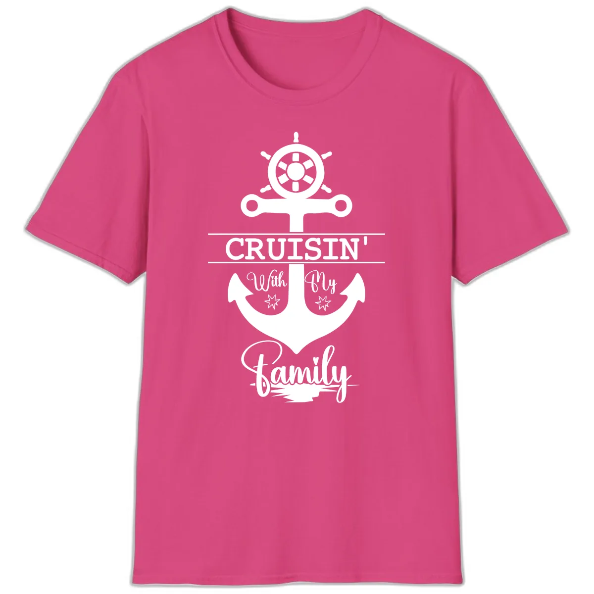 Cruisin' With My Family Anchor T-Shirt in Heliconia