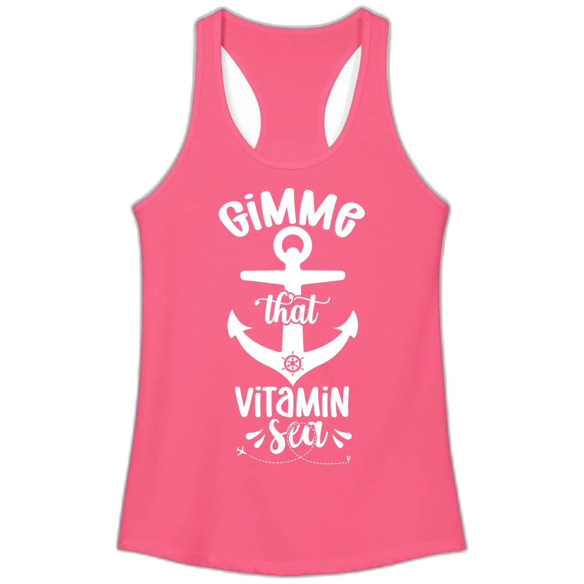 Gimme That Vitamin Sea Anchor Ladies Tank in Solid Hot Pink