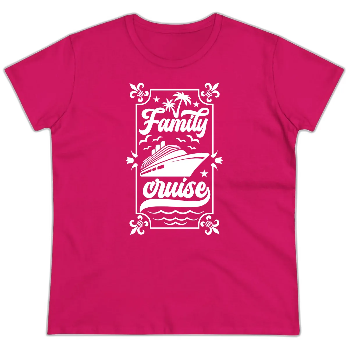 Family Cruise Getaway Ladies Tee in Heliconia