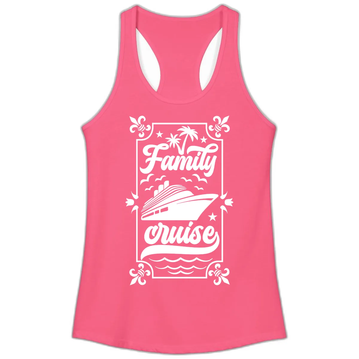 Family Cruise Getaway Ladies Tank in Solid Hot Pink
