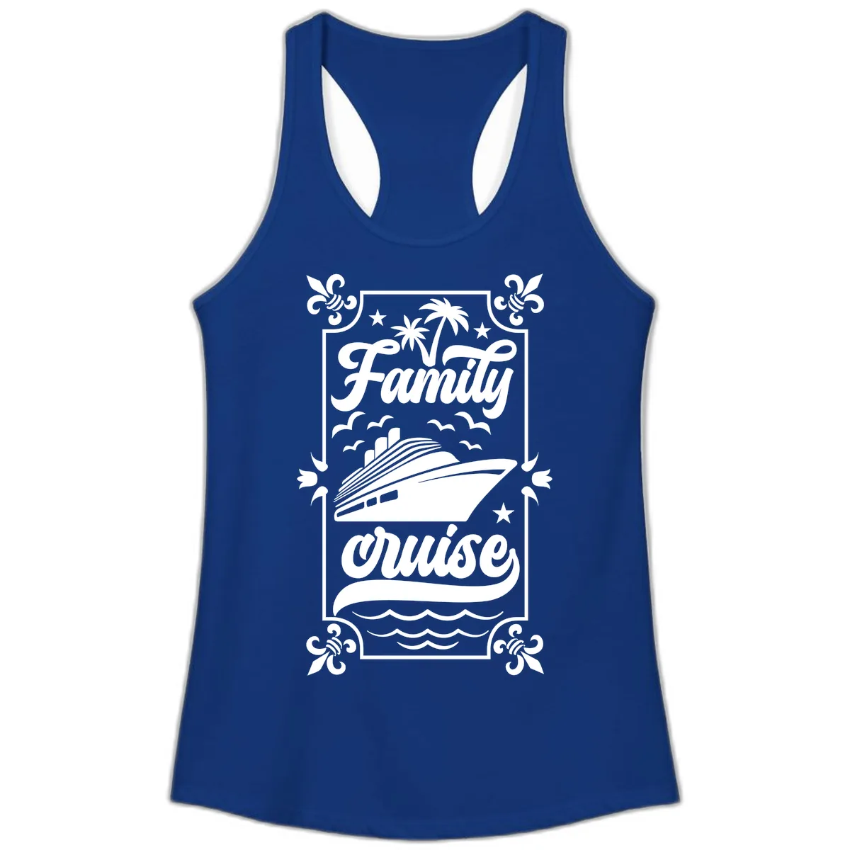 Family Cruise Getaway Ladies Tank in Solid Royal