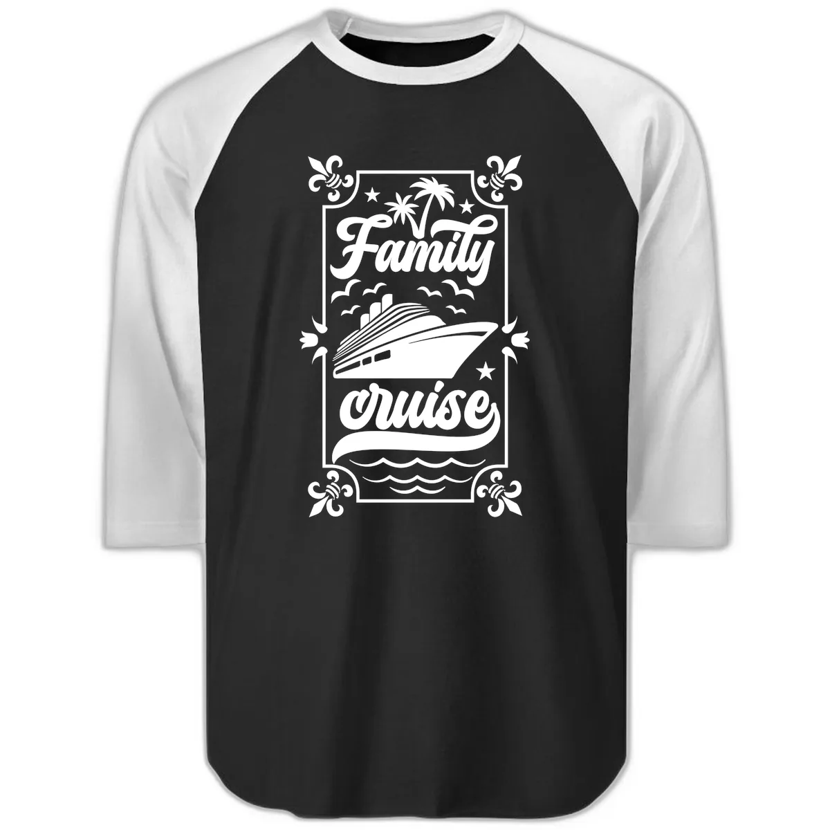Family Cruise Getaway Raglan 3/4 in Black White