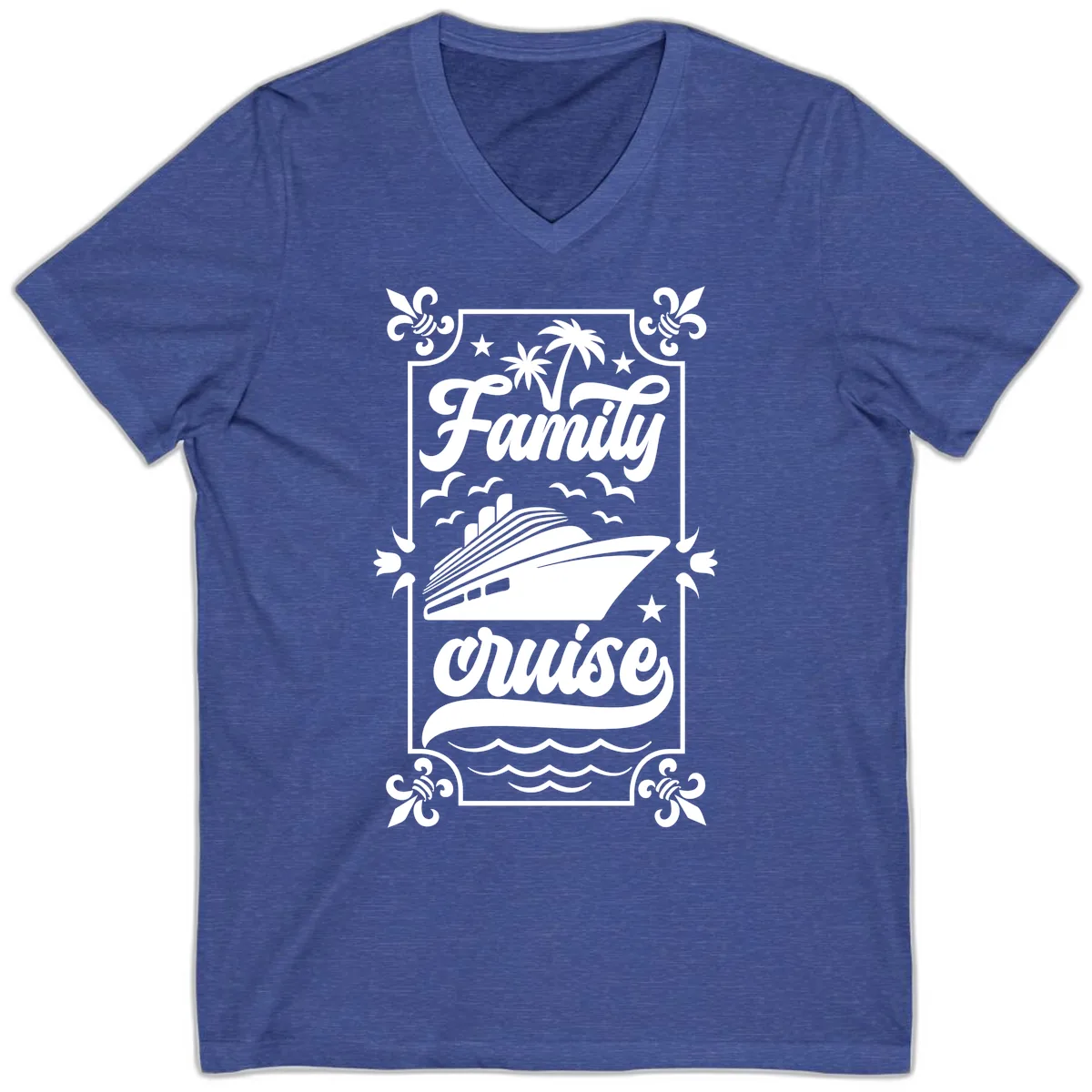 Family Cruise Getaway V-Neck in Heather True Royal