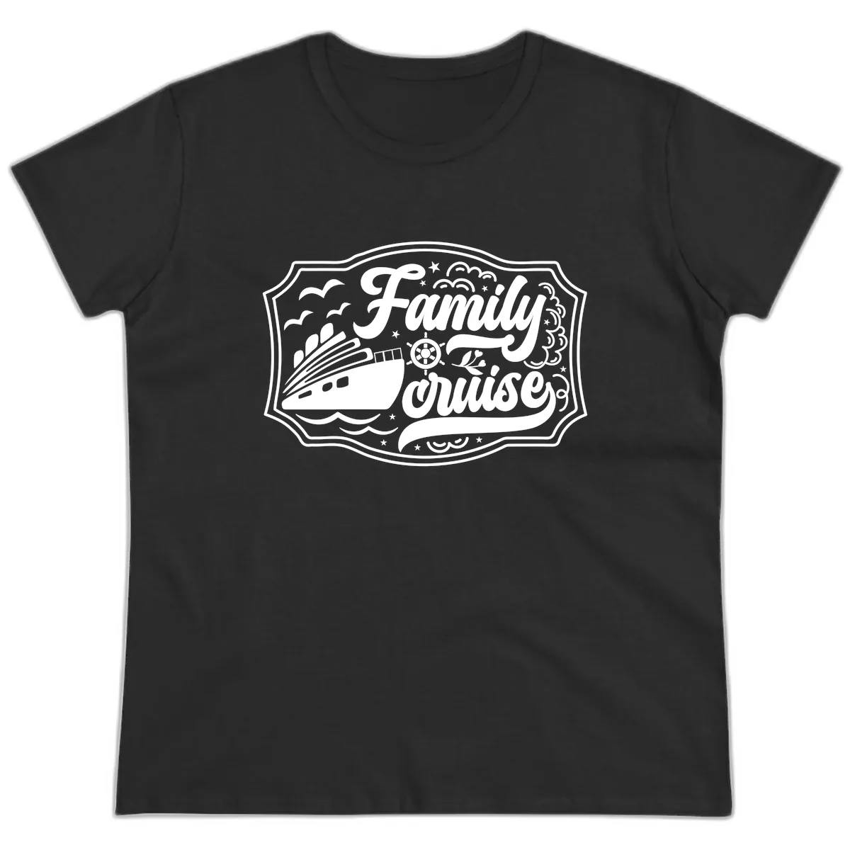Family Cruise Vintage Badge Ladies Tee in Black