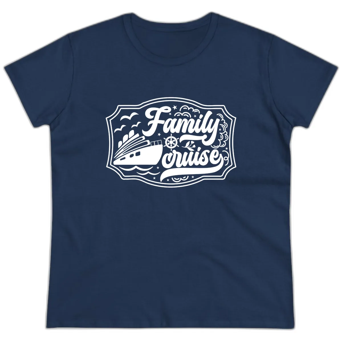 Family Cruise Vintage Badge Ladies Tee in Navy