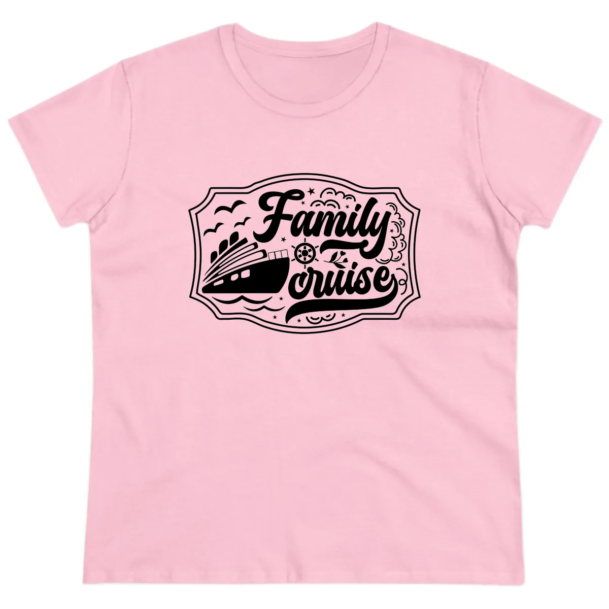 Family Cruise Vintage Badge Ladies Tee in Light Pink