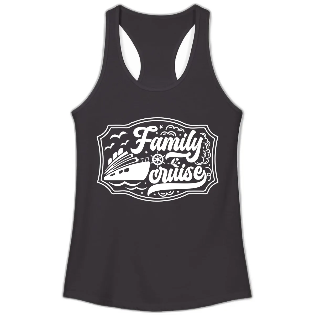 Family Cruise Vintage Badge Ladies Tank in Black