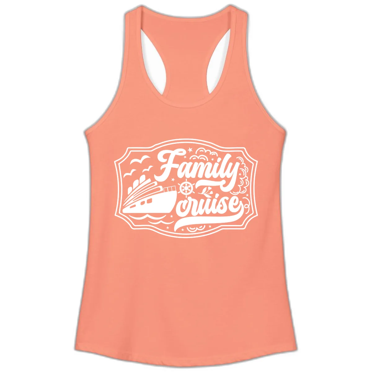 Family Cruise Vintage Badge Ladies Tank in Solid Light Orange