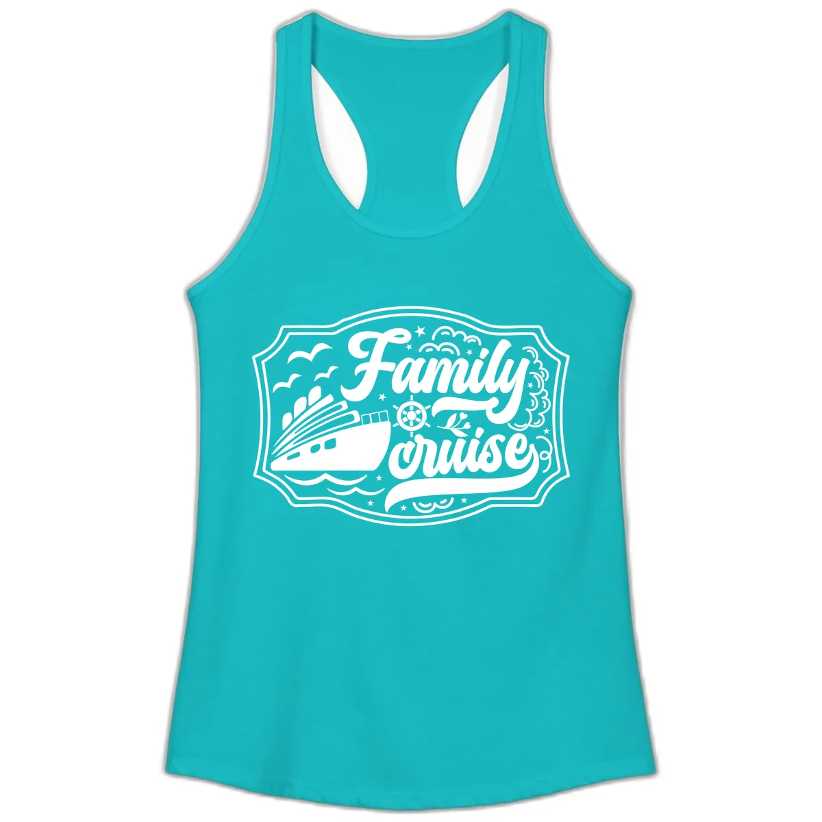 Family Cruise Vintage Badge Ladies Tank in Tahiti Blue