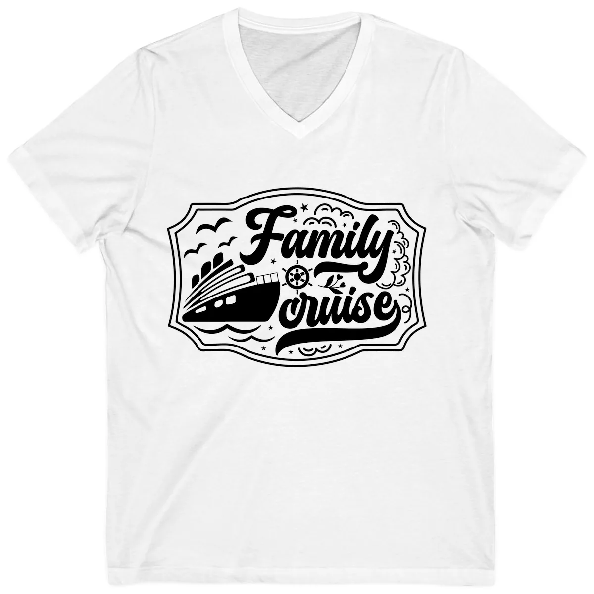 Family Cruise Vintage Badge V-Neck in White