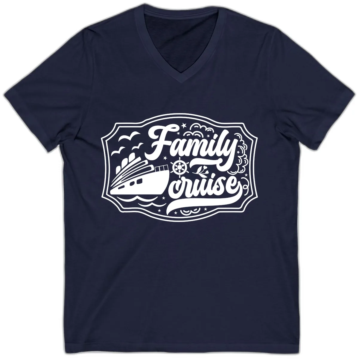 Family Cruise Vintage Badge V-Neck in Navy