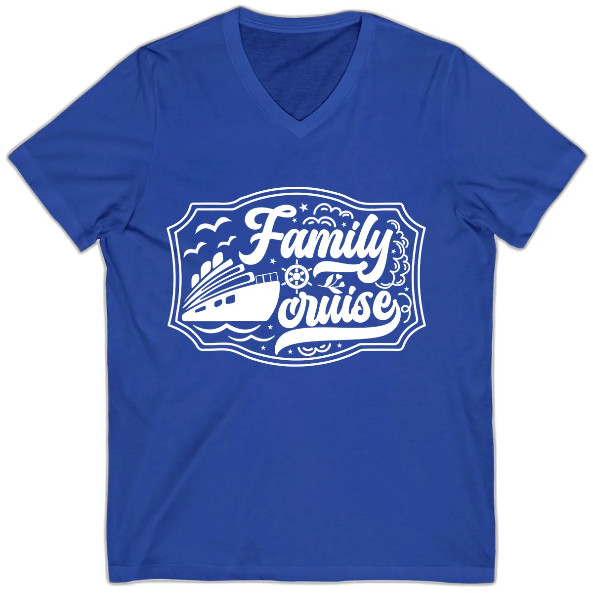 Family Cruise Vintage Badge V-Neck in True Royal