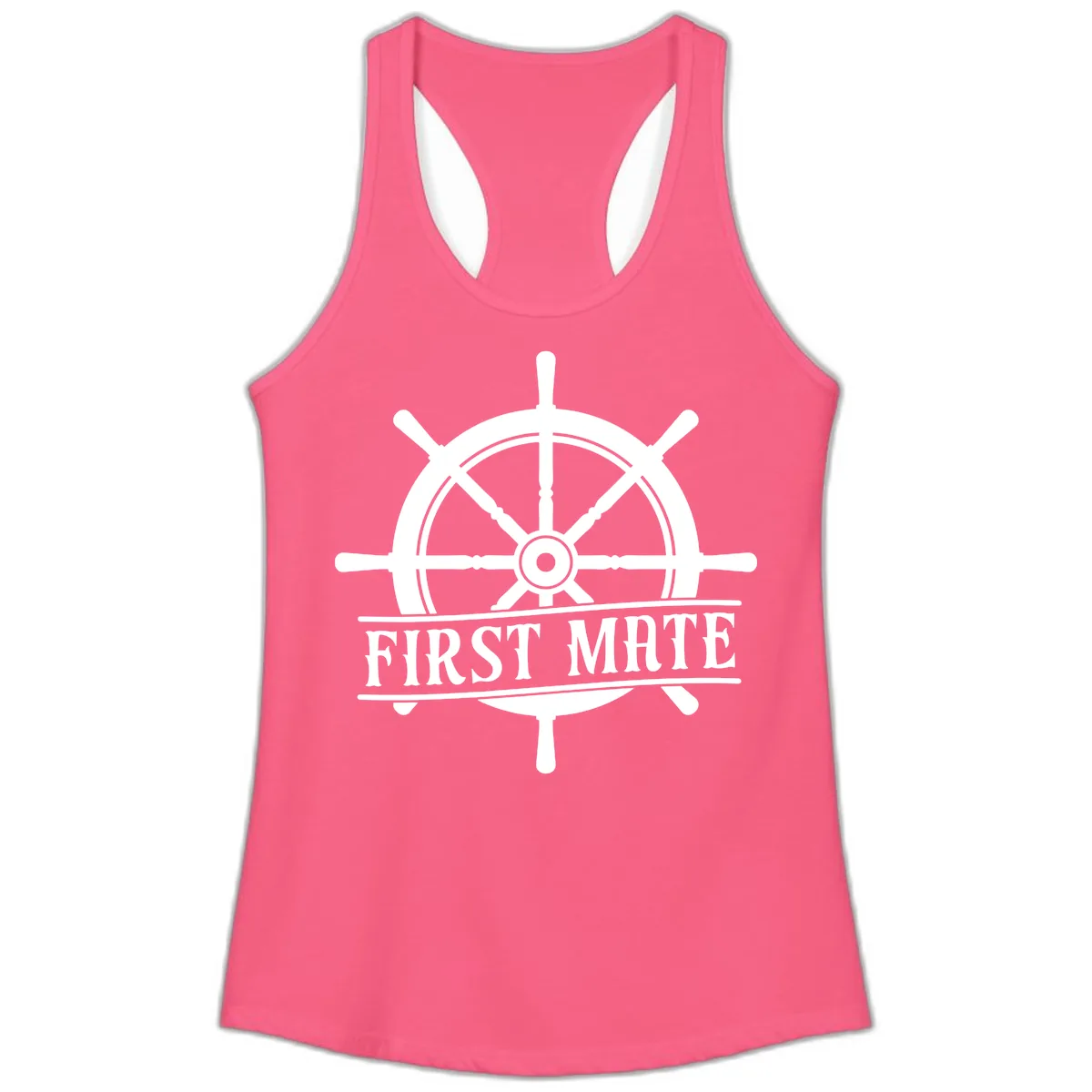 First Mate Ship's Wheel Ladies Tank in Solid Hot Pink