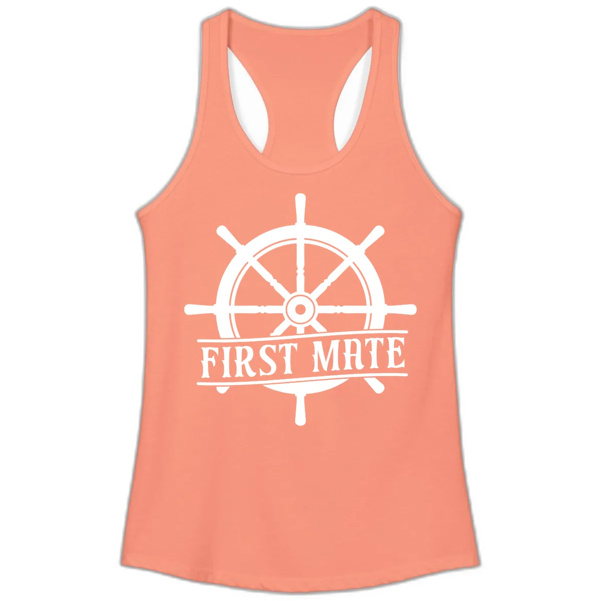 First Mate Ship's Wheel Ladies Tank in Solid Light Orange