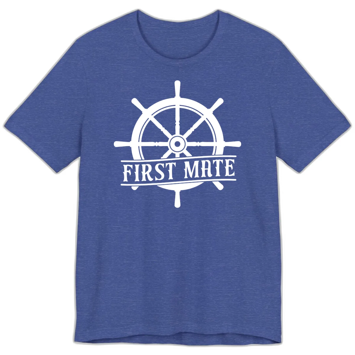 First Mate Ship's Wheel Premium T-Shirt in Heather True Royal