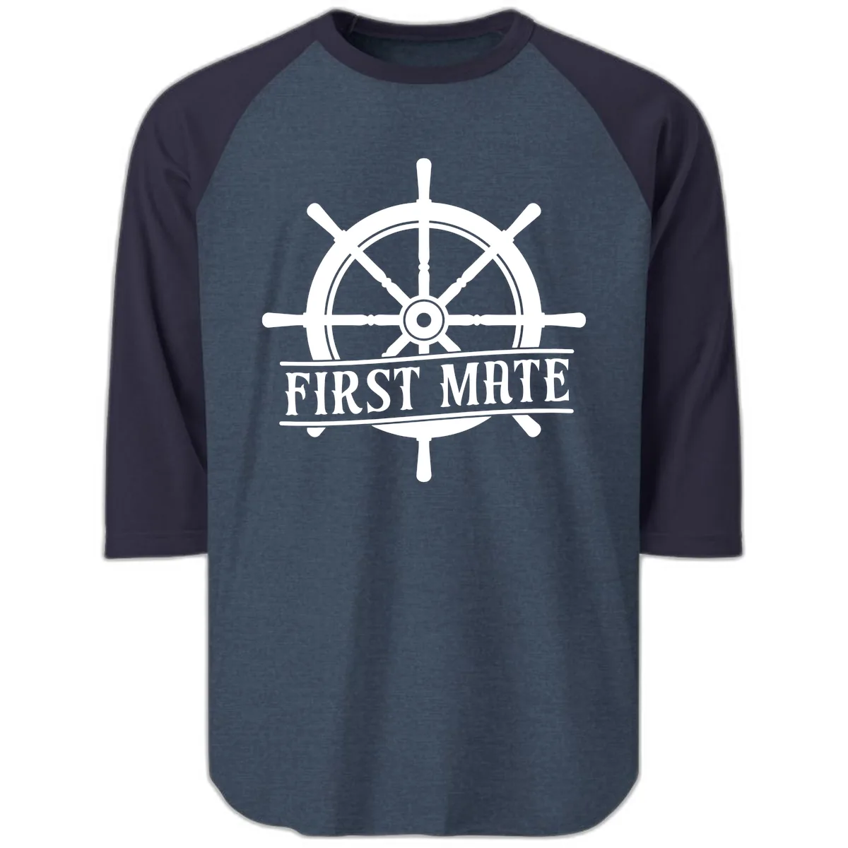 First Mate Ship's Wheel Raglan 3/4 in Heather Denim Navy