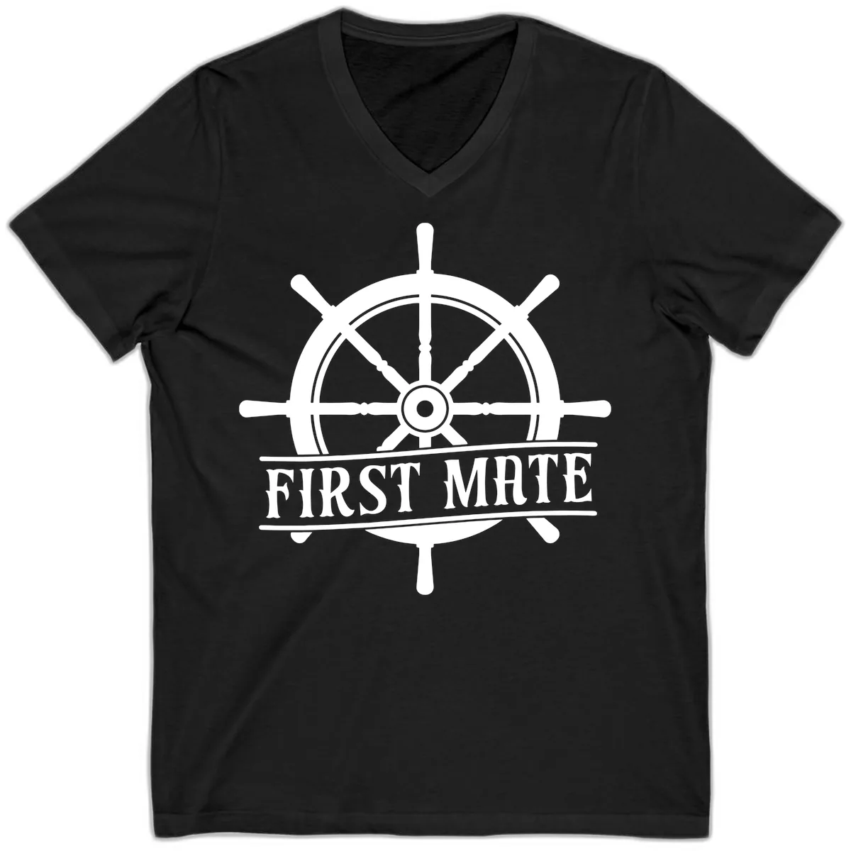 First Mate Ship's Wheel V-Neck in Black