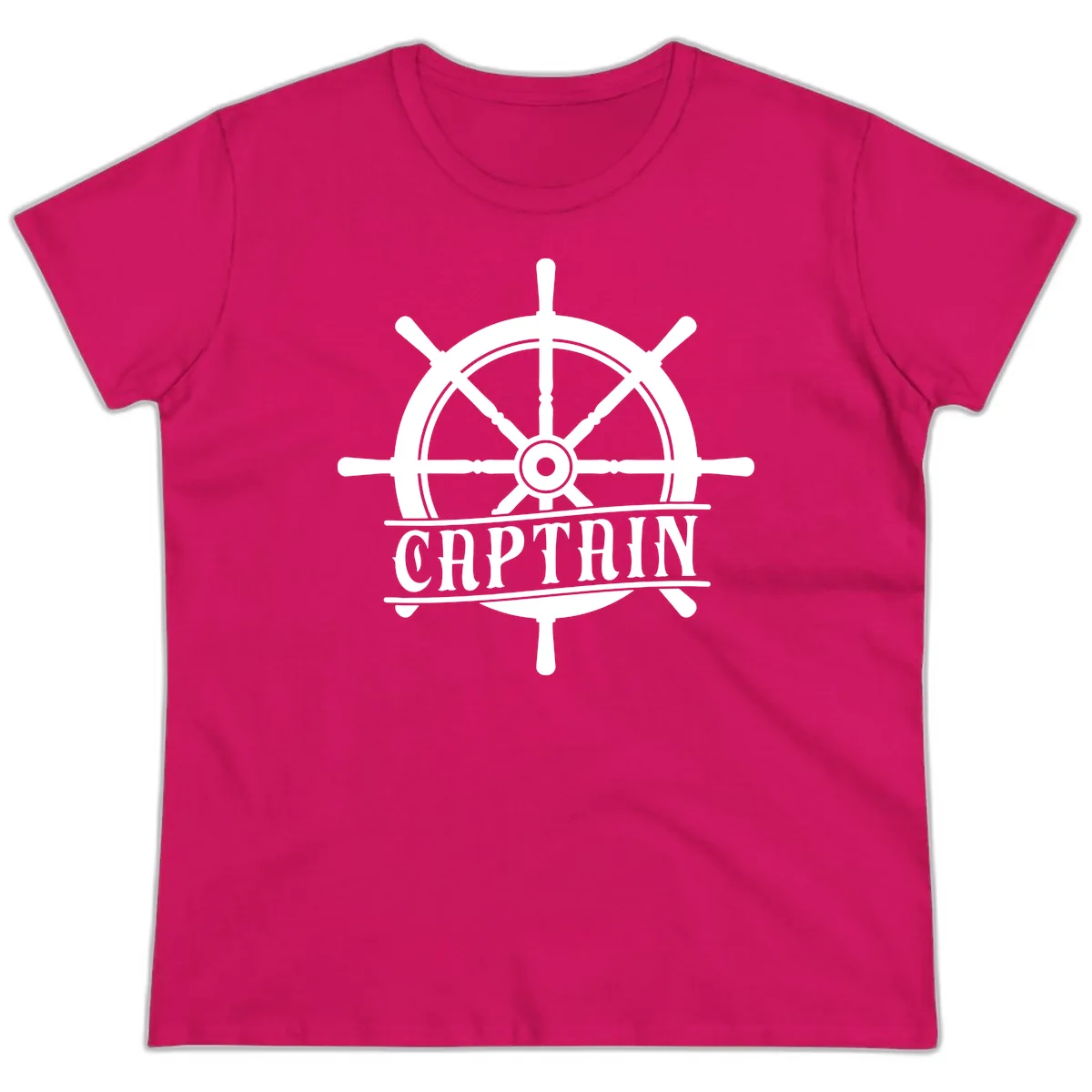 Captain Ship Wheel Nautical Design Ladies Tee in Heliconia
