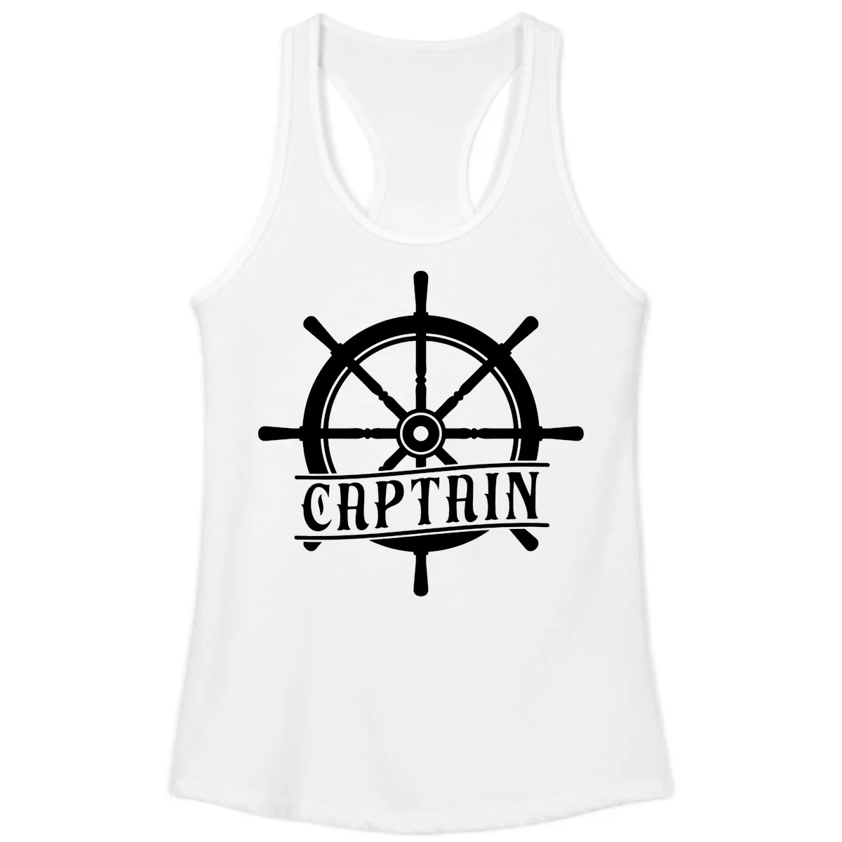 Captain Ship Wheel Nautical Design Ladies Tank in White