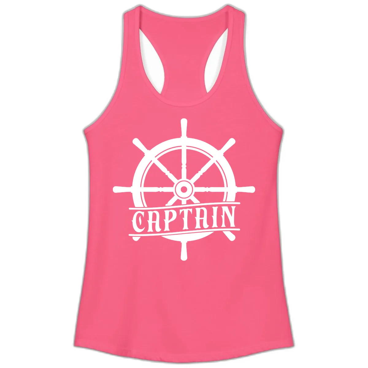 Captain Ship Wheel Nautical Design Ladies Tank in Solid Hot Pink