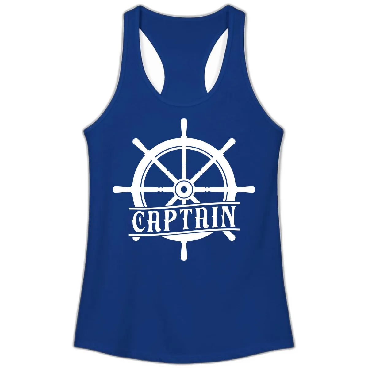 Captain Ship Wheel Nautical Design Ladies Tank in Solid Royal