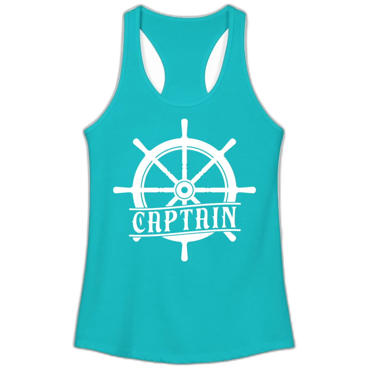 Captain Ship Wheel Nautical Design Ladies Tank in Tahiti Blue