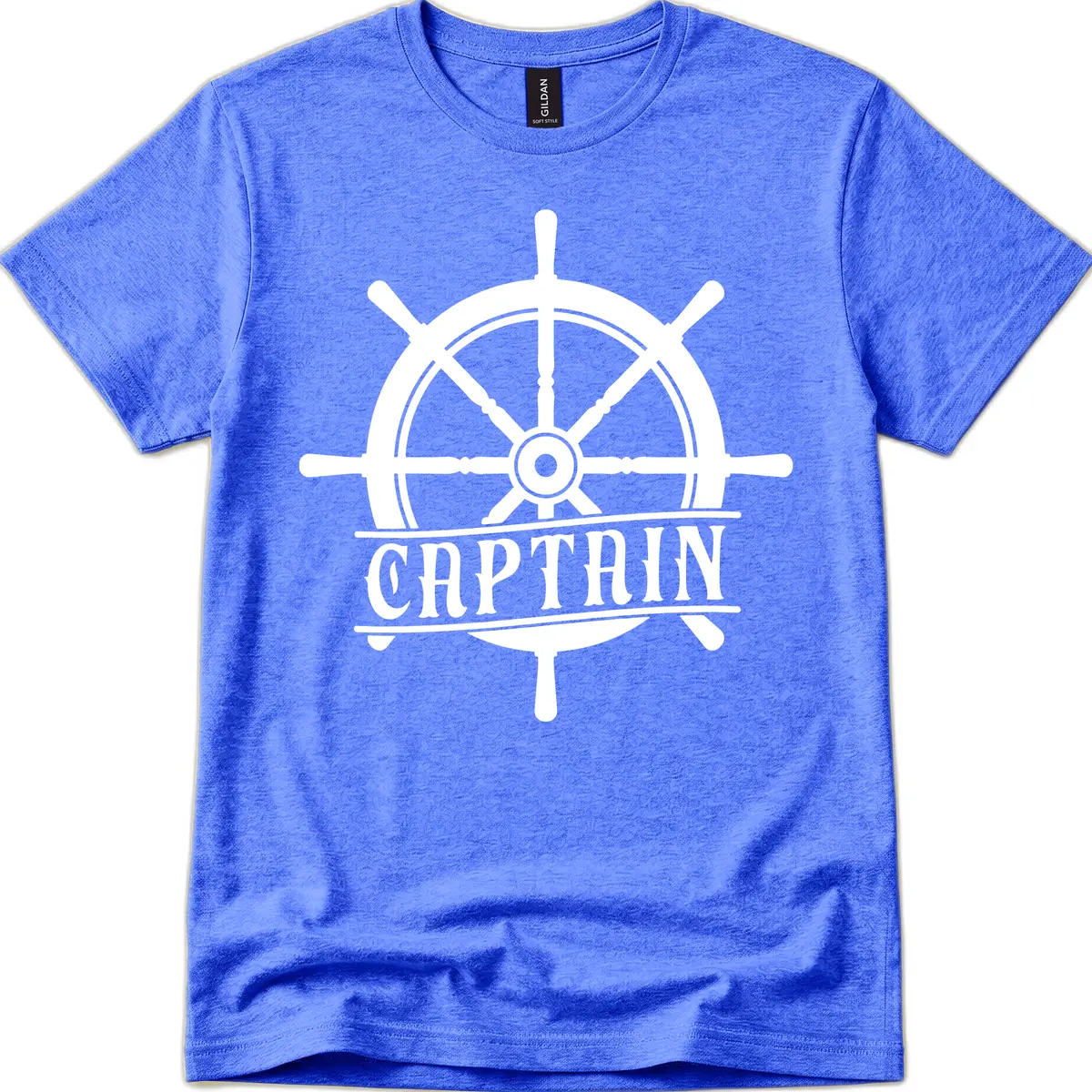 Captain Ship Wheel Nautical Design T-Shirt in Heather Royal