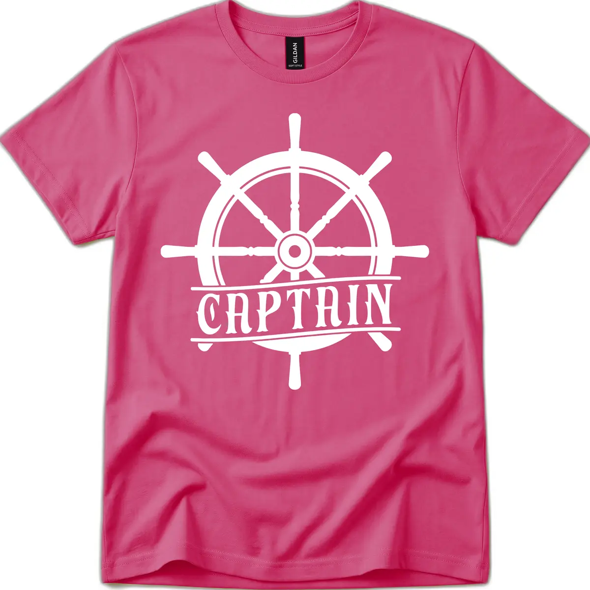 Captain Ship Wheel Nautical Design T-Shirt in Heliconia