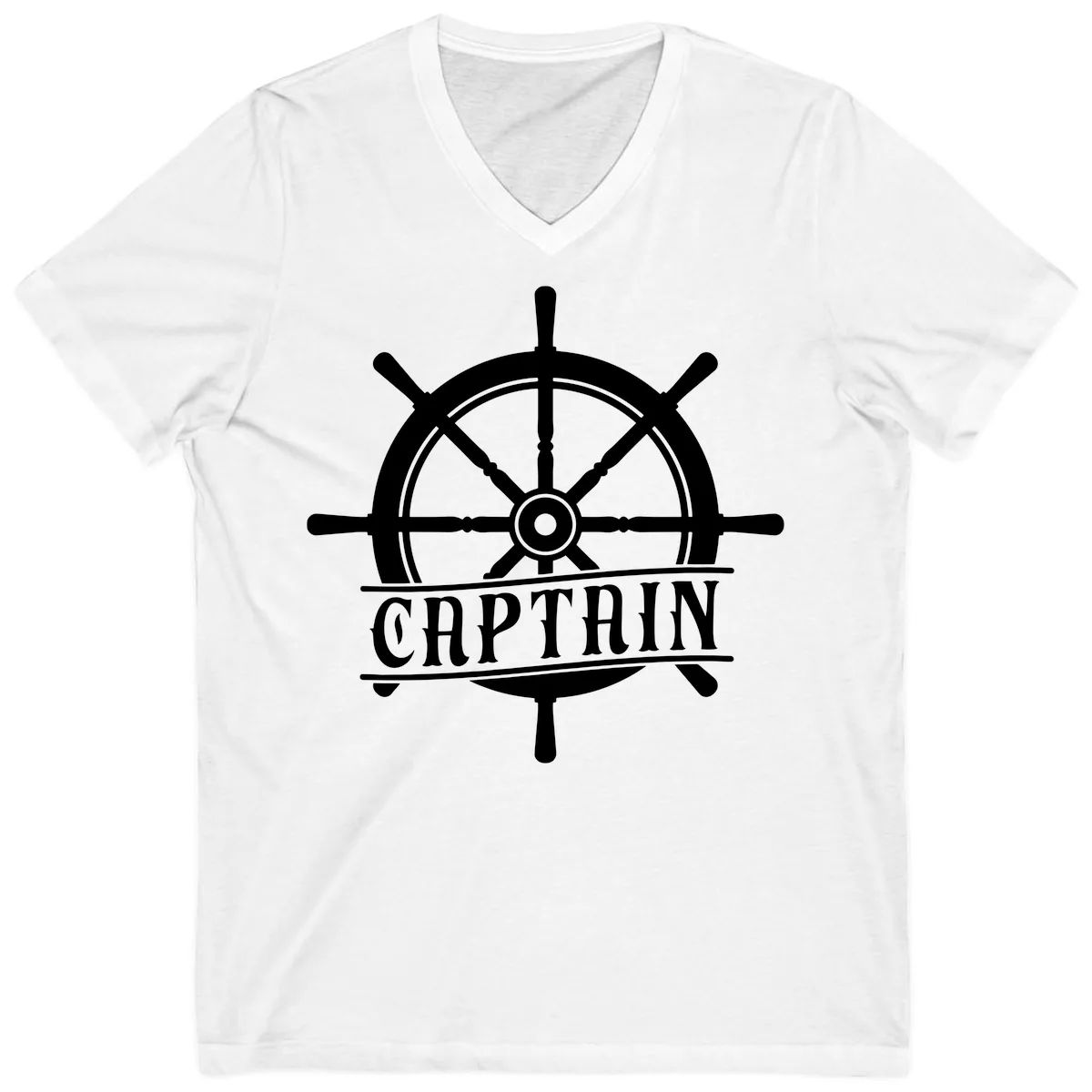 Captain Ship Wheel Nautical Design V-Neck in White