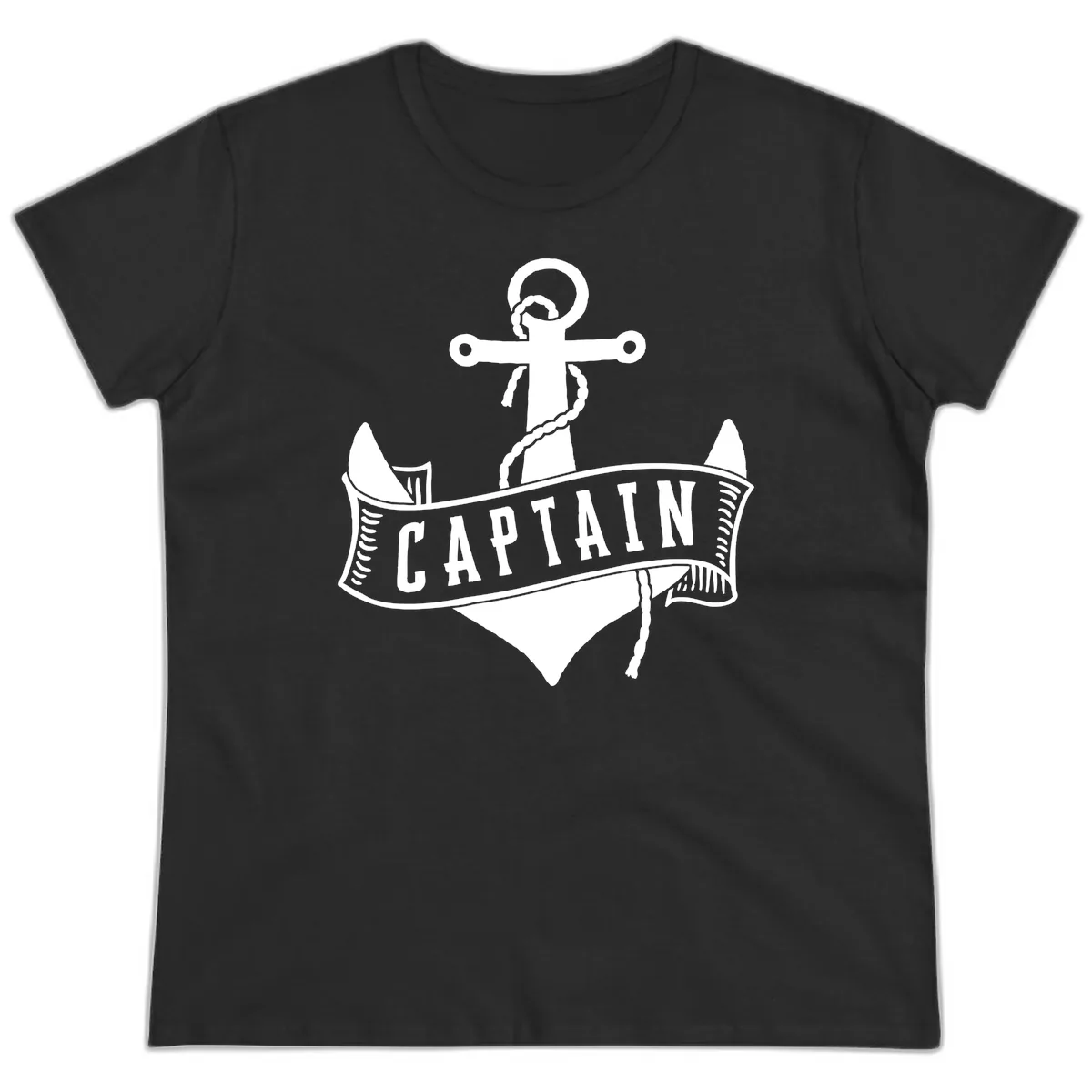 Captain Anchor Nautical Badge Ladies Tee in Black