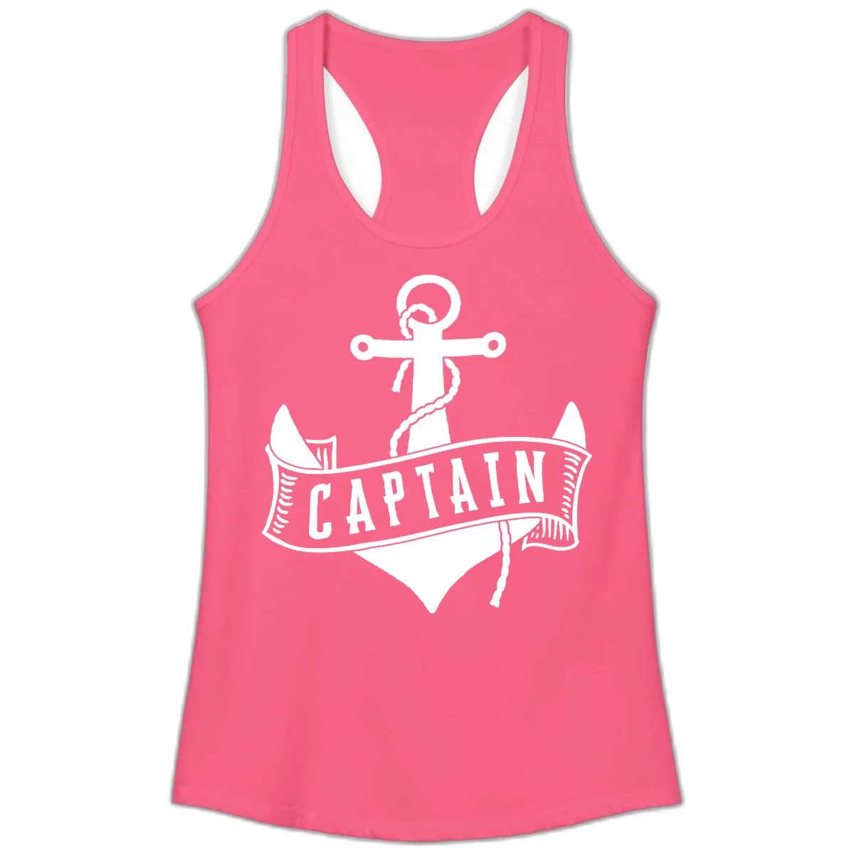 Captain Anchor Nautical Badge Ladies Tank in Solid Hot Pink