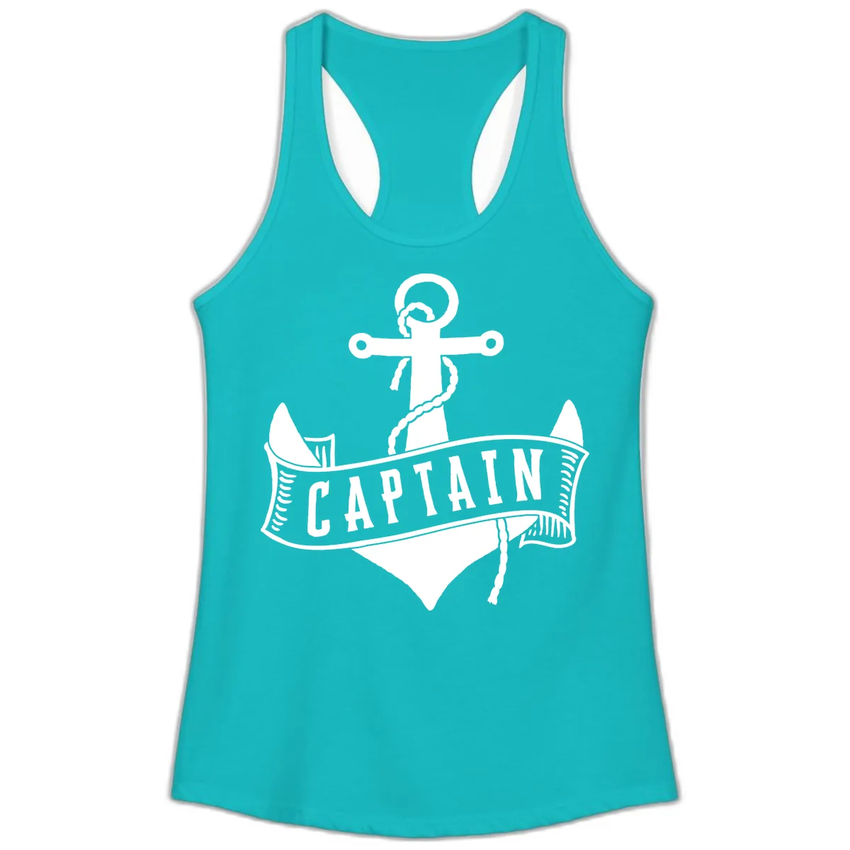 Captain Anchor Nautical Badge Ladies Tank in Tahiti Blue