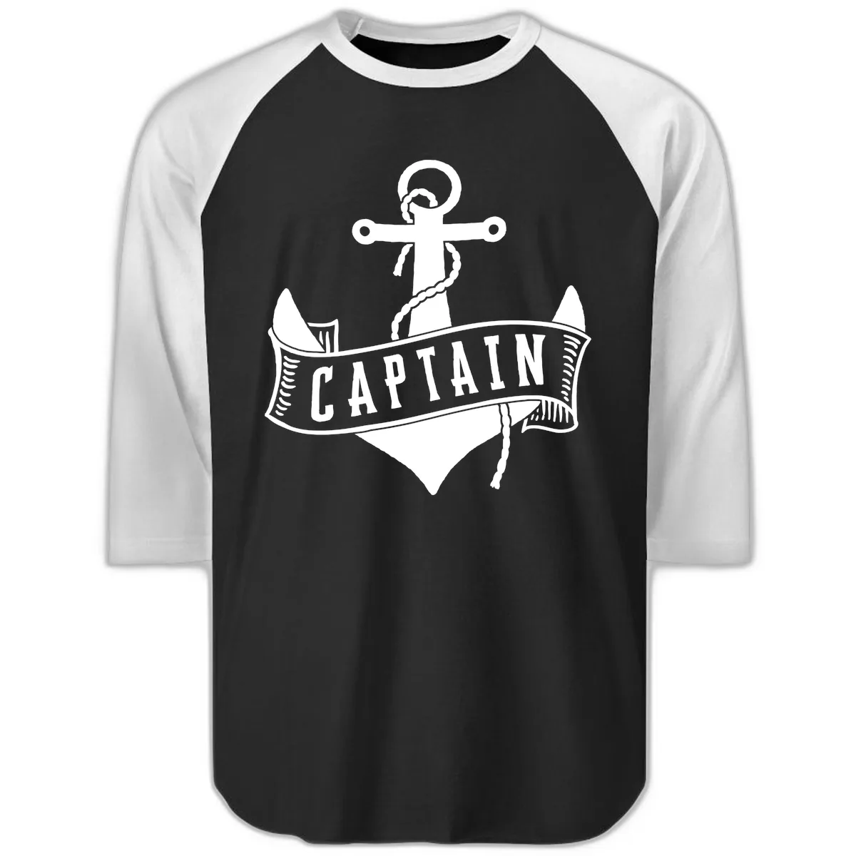 Captain Anchor Nautical Badge Raglan 3/4 in Black White