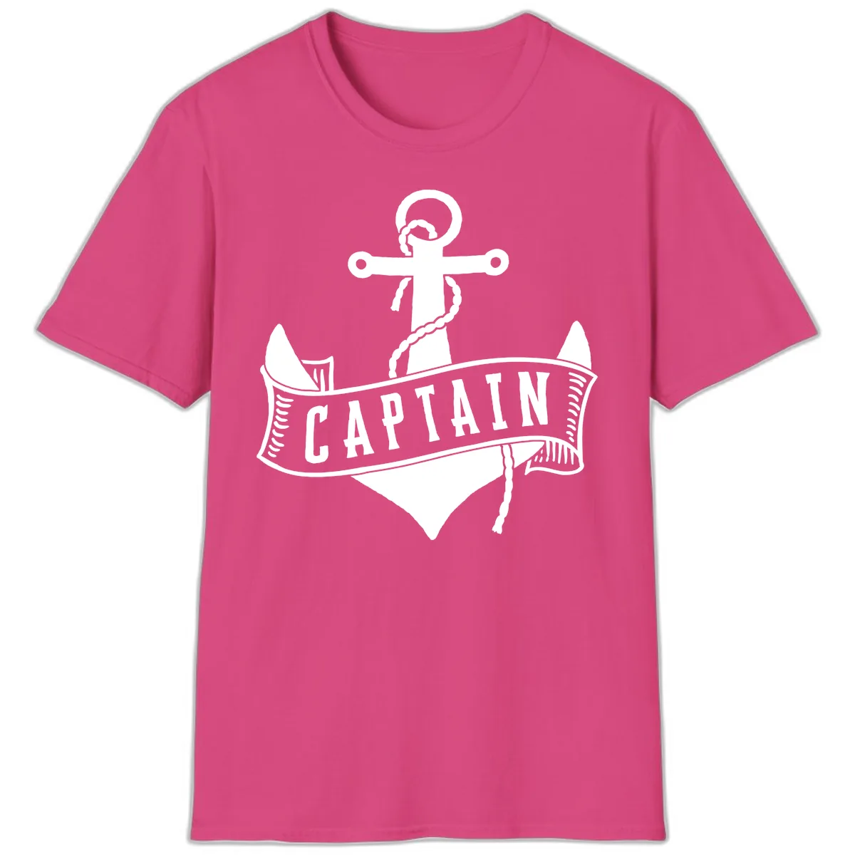 Captain Anchor Nautical Badge T-Shirt in Heliconia