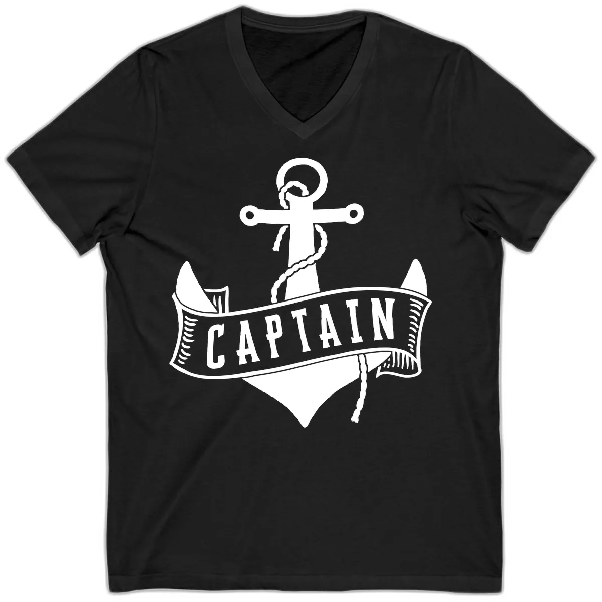 Captain Anchor Nautical Badge V-Neck in Black