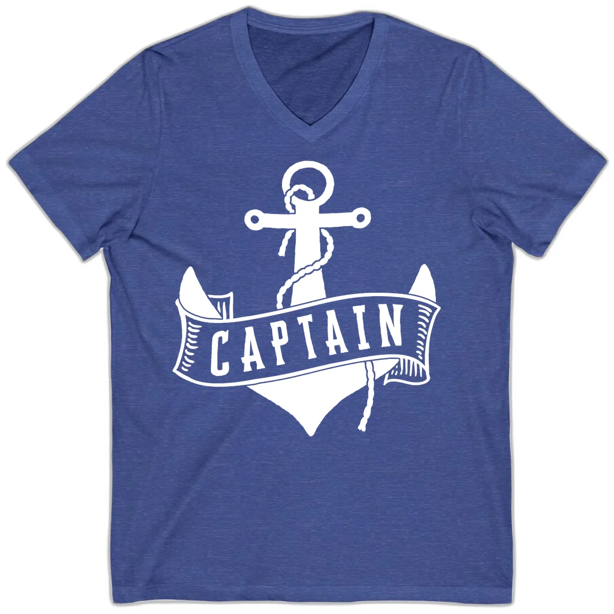 Captain Anchor Nautical Badge V-Neck in Heather True Royal