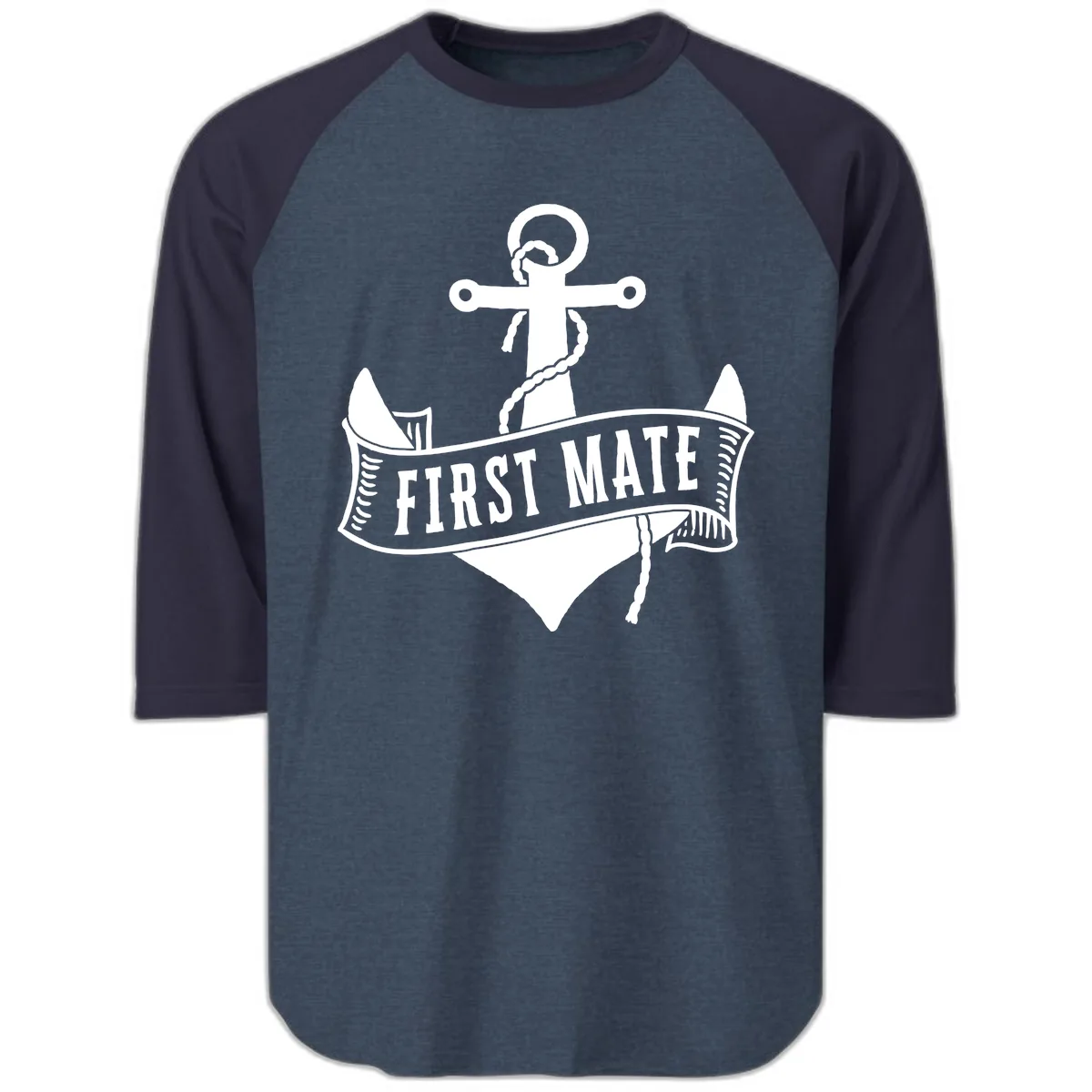 First Mate Anchor Nautical Raglan 3/4 in Heather Denim Navy