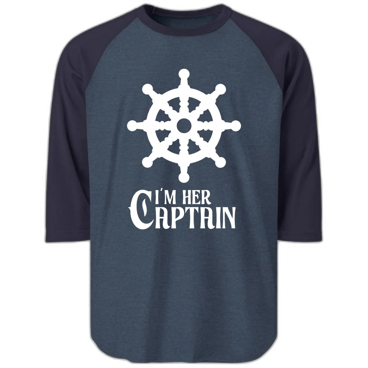 I'm Her Captain Raglan 3/4 in Heather Denim Navy