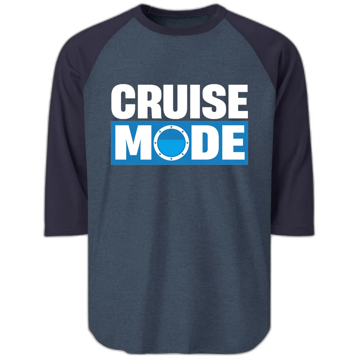 Cruise Mode Porthole Raglan 3/4 in Heather Denim Navy